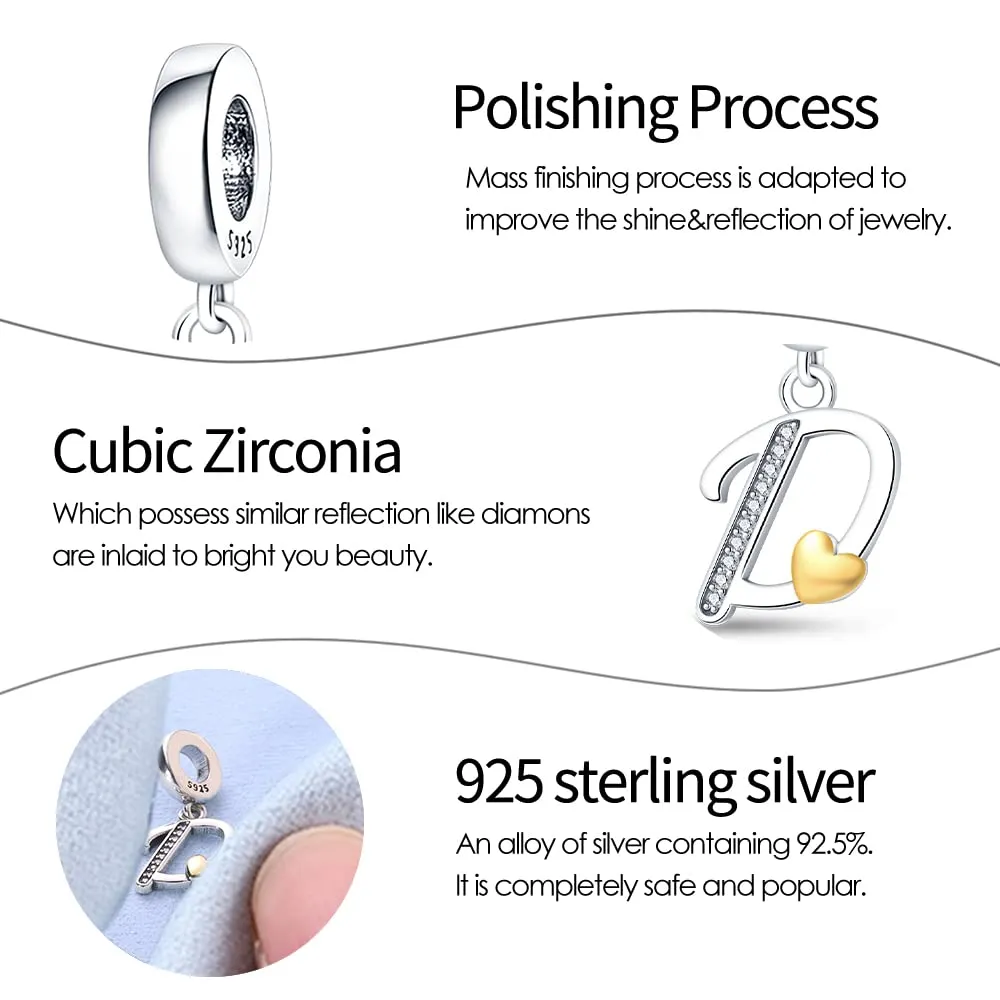 KUNSIR Ciondolo Lettere in Argento Sterling 925 e Cubic Zirconia, Compatibile con Braccialetti e Collane Pandora e Europei - immagine 3