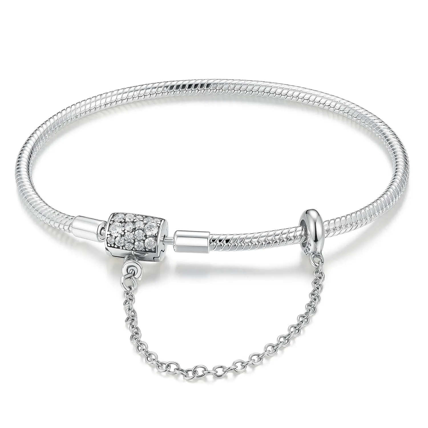 LNQOBU Bracciale in Argento con Maglia Snake e Chiusura a Cuore Compatibile con Pandora European Charms da Donna, 19 cm - immagine 1