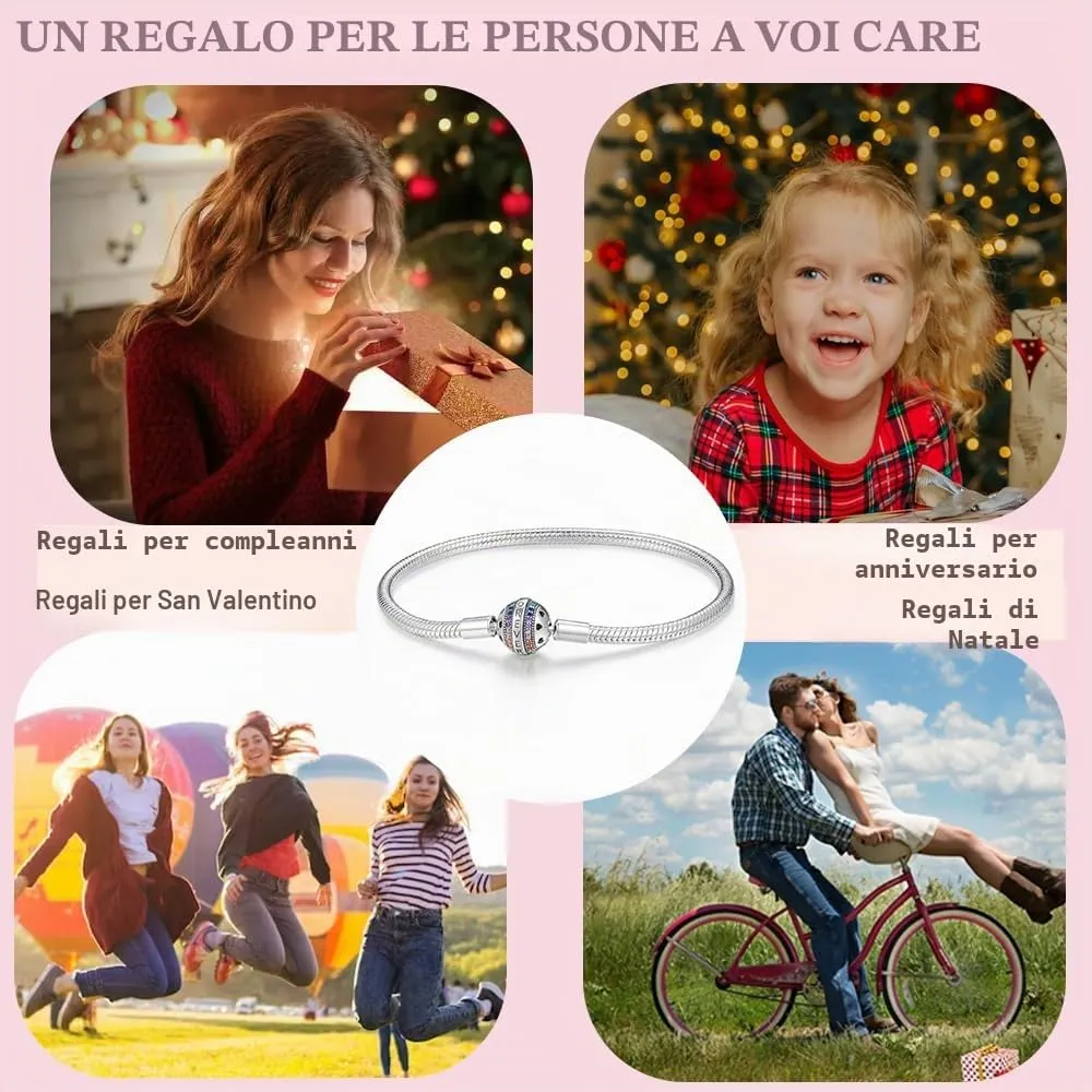 LNQOBU Bracciale in Argento Sterling con Maglia Snake e Chiusura a Cuore Compatibile con Pandora e Charms Europei da Donna, 17 cm - immagine 6
