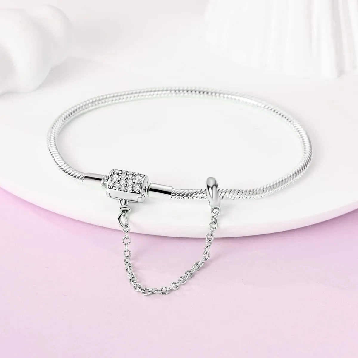 LNQOBU Bracciale in Argento Maglia Snake con Chiusura a Cuore Compatibile con Pandora Europei Charms da Donna - immagine 3