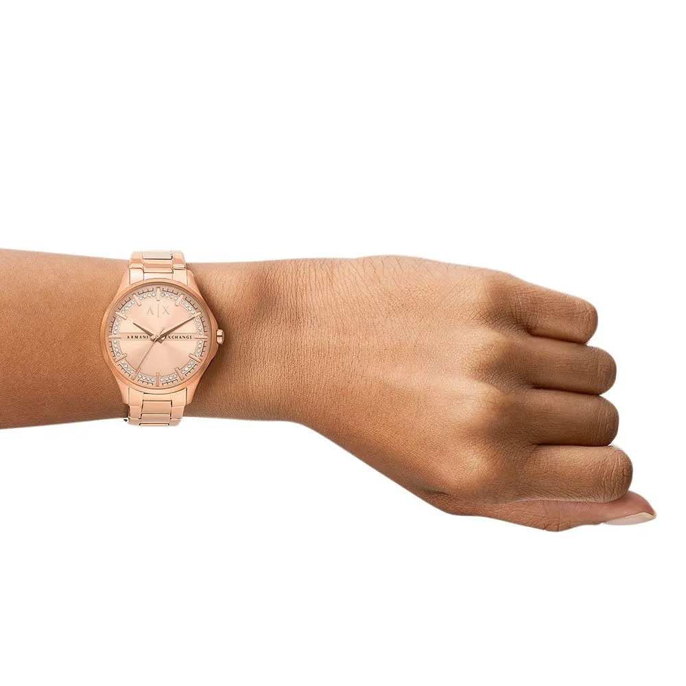 Armani Exchange Lady Hampton AX5264 Orologio da Donna, Quartz 3 Pointer, Tono oro rosa con glitter - immagine 2