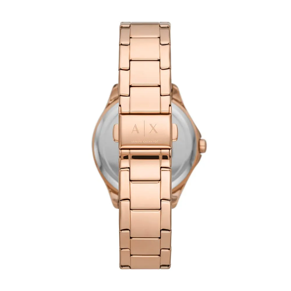 Armani Exchange Lady Hampton AX5264 Orologio da Donna, Quartz 3 Pointer, Tono oro rosa con glitter - immagine 3