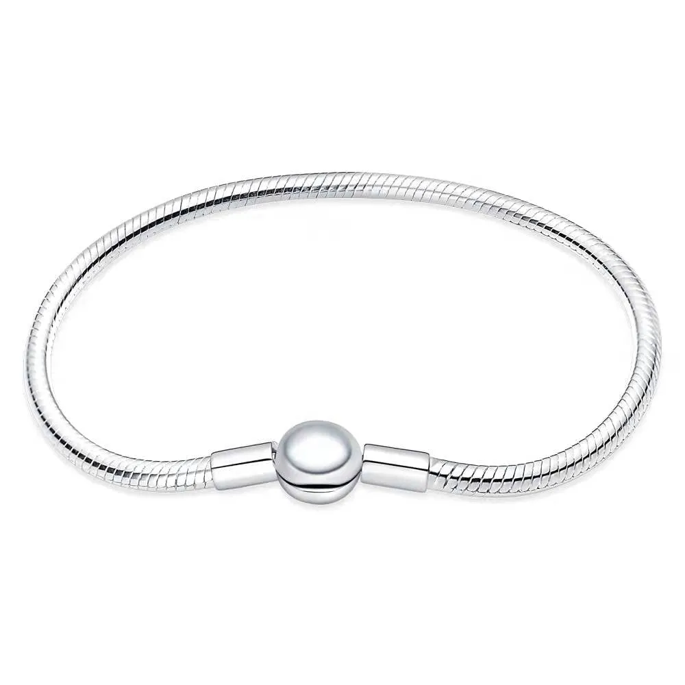 LNQOBU Bracciale in Argento Sterling con Maglia Snake e Chiusura a Cuore, Compatibile con Pandora e Charms Europei da Donna, 20 cm - immagine 1