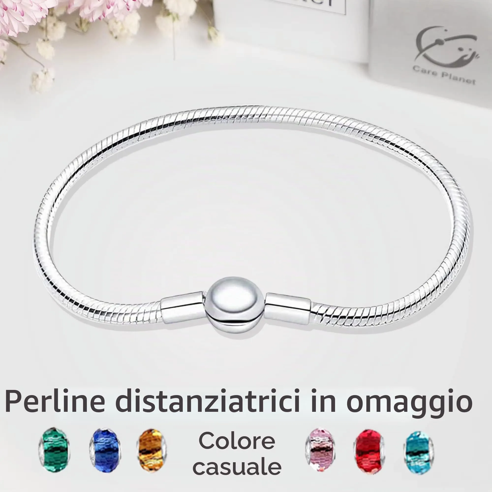 LNQOBU Bracciale in Argento Sterling con Maglia Snake e Chiusura a Cuore, Compatibile con Pandora e Charms Europei da Donna, 20 cm - immagine 2