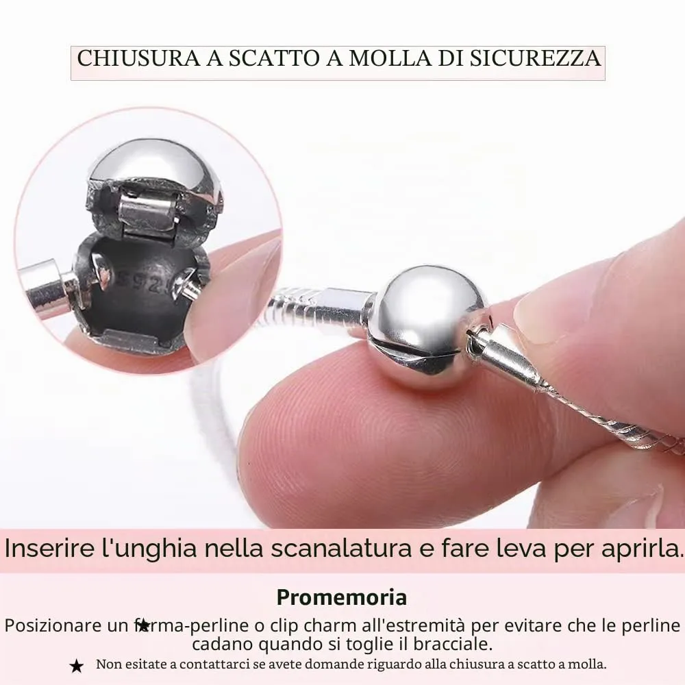 LNQOBU Bracciale in Argento Sterling con Maglia Snake e Chiusura a Cuore, Compatibile con Pandora e Charms Europei da Donna, 20 cm - immagine 4