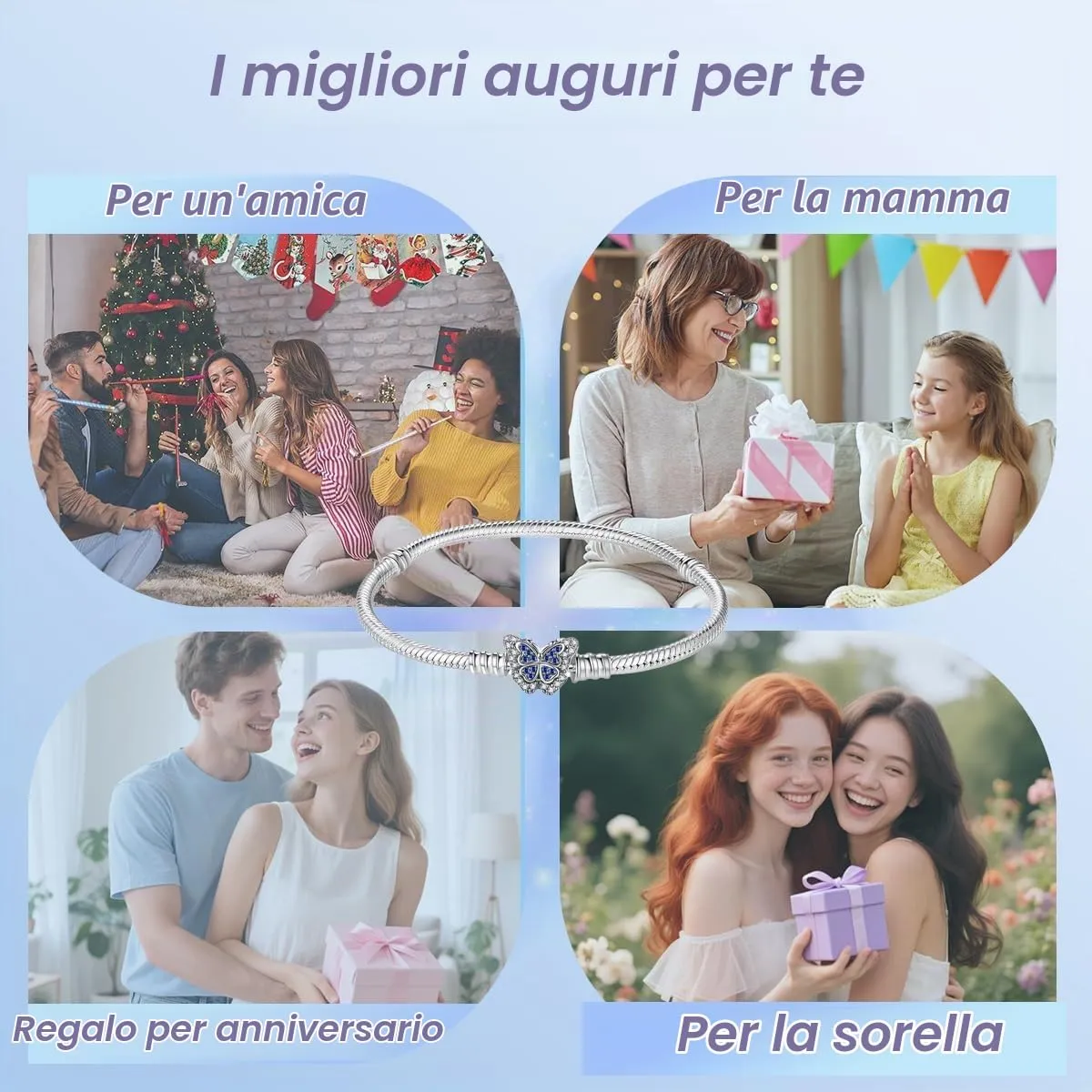 LNQOBU Bracciale in Argento con Maglia Snake e Chiusura a Cuore Compatibile con Pandora Charms Europei da Donna - immagine 5