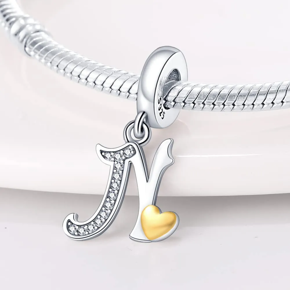 KUNSIR Bead Charm in Argento Sterling 925 con Lettere e Cubic Zirconia, Compatibile con Braccialetti e Collane Europei - immagine 2