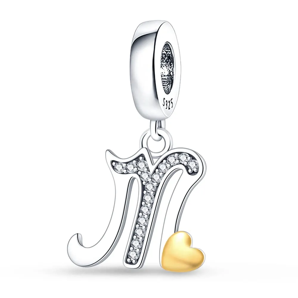 KUNSIR Ciondolo Lettere in Argento Sterling 925 e Cubic Zirconia per Braccialetti e Collane Europei - immagine 1