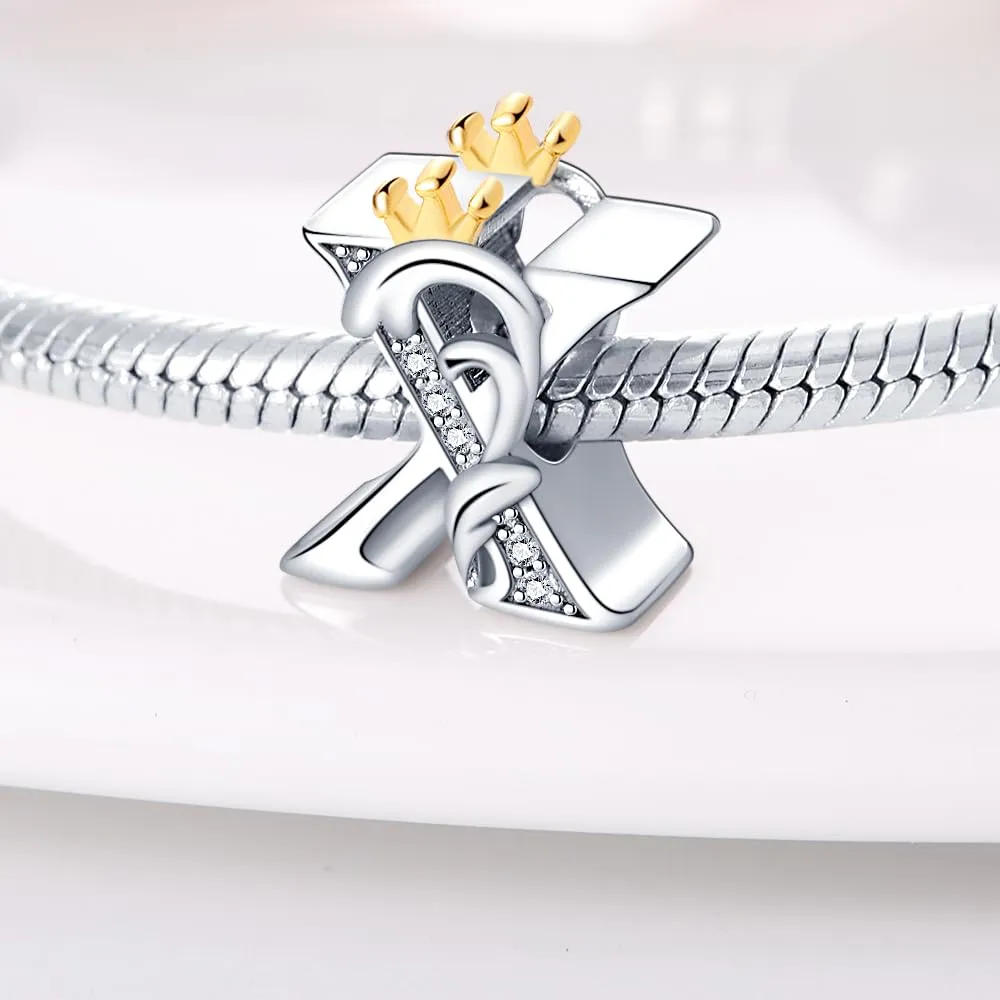 KUNSIR Ciondolo Lettere in Argento Sterling 925 con Cubic Zirconia, Compatibile con Braccialetti e Collane Europei - immagine 2