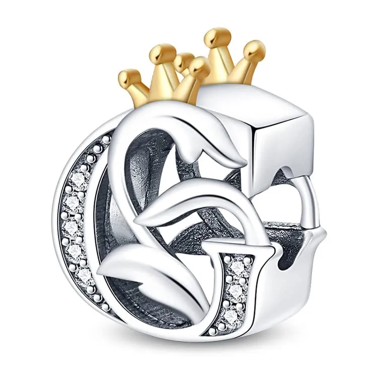 KUNSIR Bead Charm Lettere in Argento Sterling 925 con Cubic Zirconia per Braccialetti e Collane Europei - immagine 1