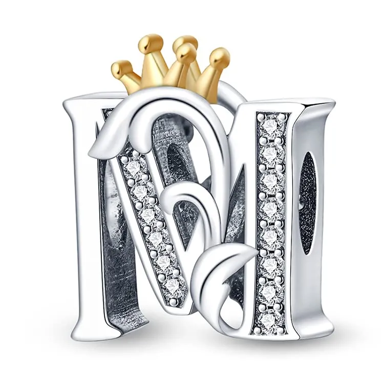 KUNSIR Bead Charm Lettere in Argento Sterling 925 con Cubic Zirconia, Compatibile con Braccialetti e Collane Europei - immagine 1
