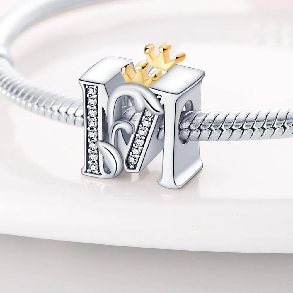 KUNSIR Bead Charm Lettere in Argento Sterling 925 con Cubic Zirconia, Compatibile con Braccialetti e Collane Europei - immagine 2