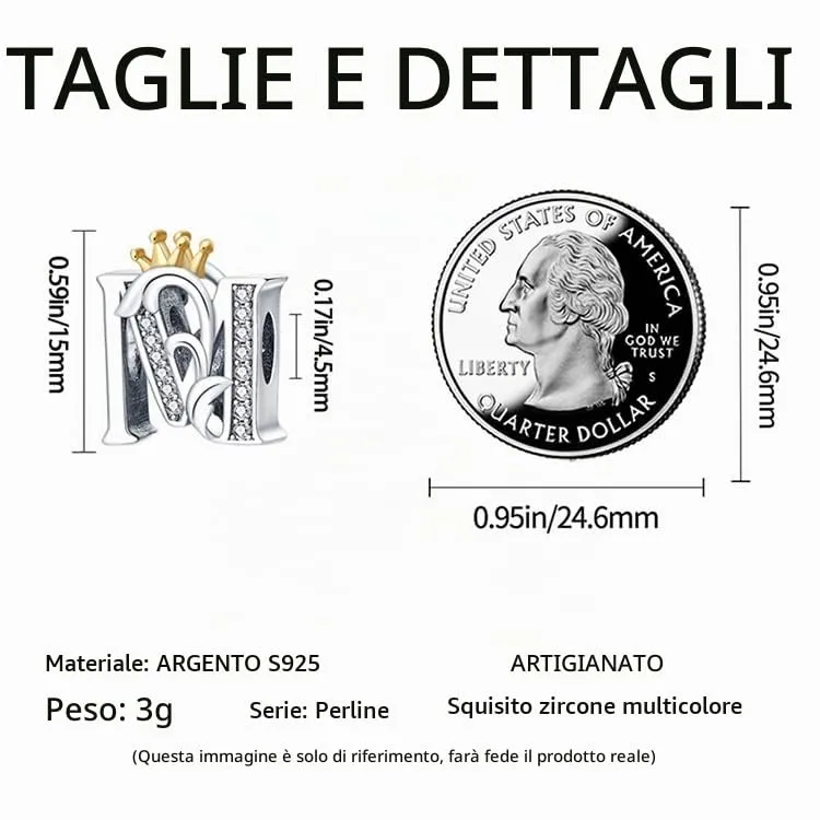KUNSIR Bead Charm Lettere in Argento Sterling 925 con Cubic Zirconia, Compatibile con Braccialetti e Collane Europei - immagine 4