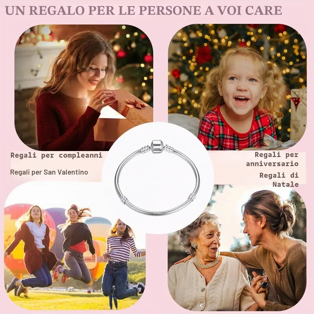 LNQOBU Bracciale in Argento Sterling con Maglia Snake e Chiusura a Cuore, Compatibile con Pandora e Charms Europei da Donna, 20 cm - immagine 5