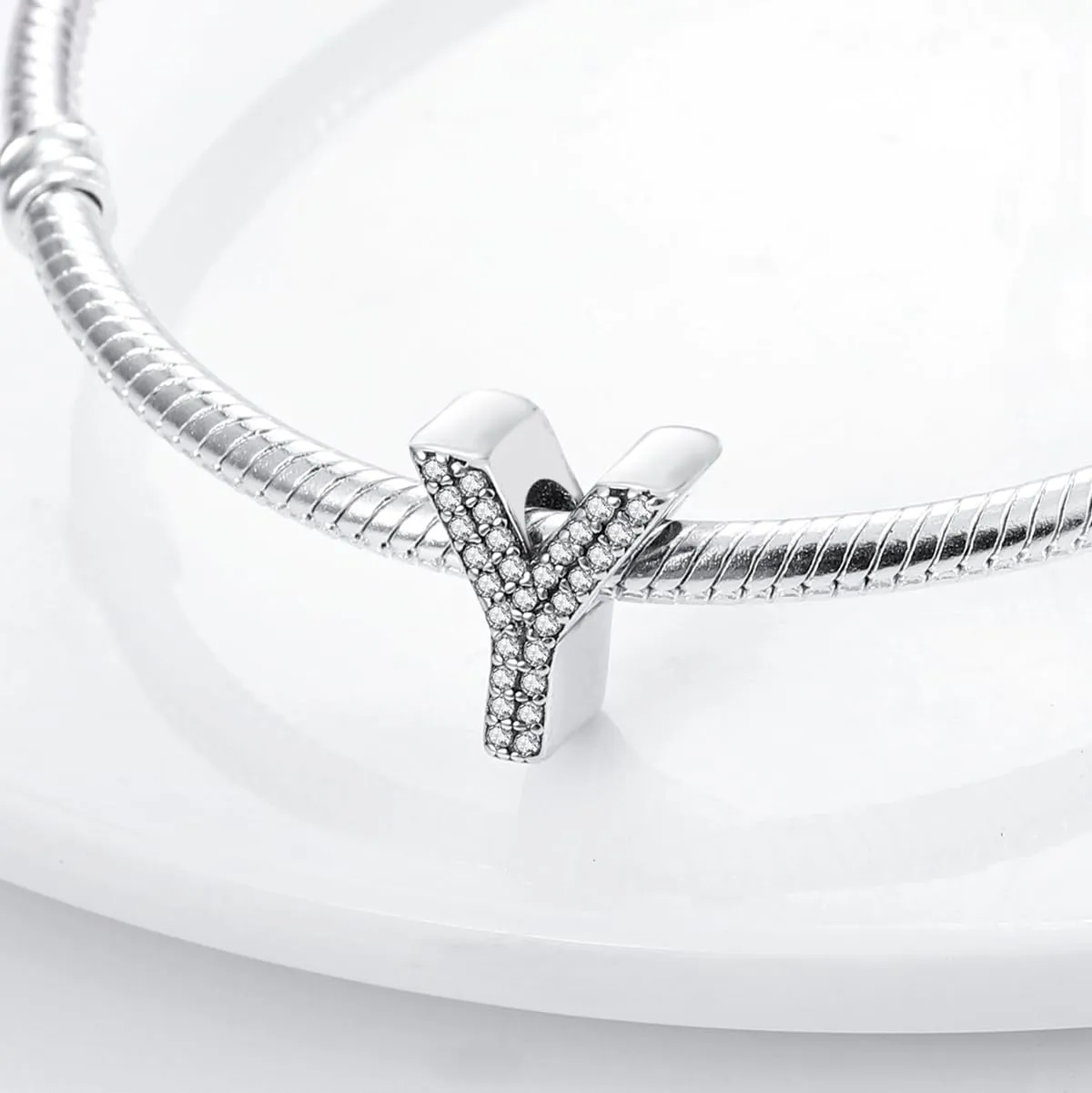 KUNSIR Ciondolo Lettere in Argento Sterling 925 con Cubic Zirconia, Compatibile con Braccialetti e Collane Europei - immagine 2