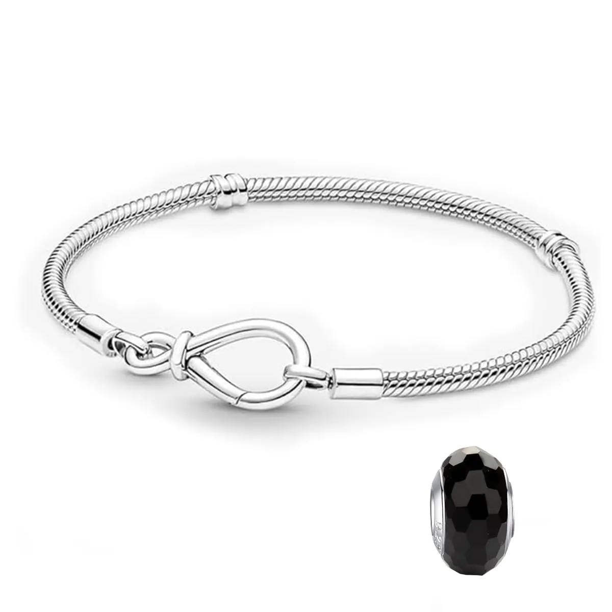 LNQOBU Bracciale in Argento Sterling Maglia Snake con Chiusura a Cuore Compatibile con Pandora Europei Charms da Donna, 17 cm - immagine 1