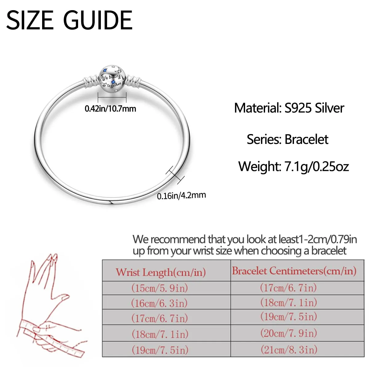 LNQOBU Bracciale in Argento Sterling con Maglia Snake e Chiusura a Cuore per Charms Europei, 19 cm - immagine 3