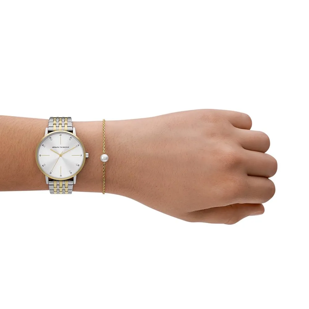 Armani Exchange AX7156SET Women's Watch and Bracelet Set, Silver and Gold Tone - immagine 2