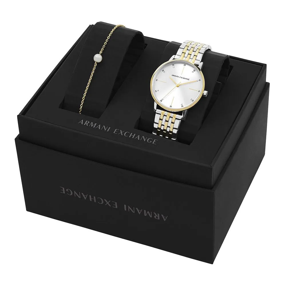 Armani Exchange AX7156SET Women's Watch and Bracelet Set, Silver and Gold Tone - immagine 6
