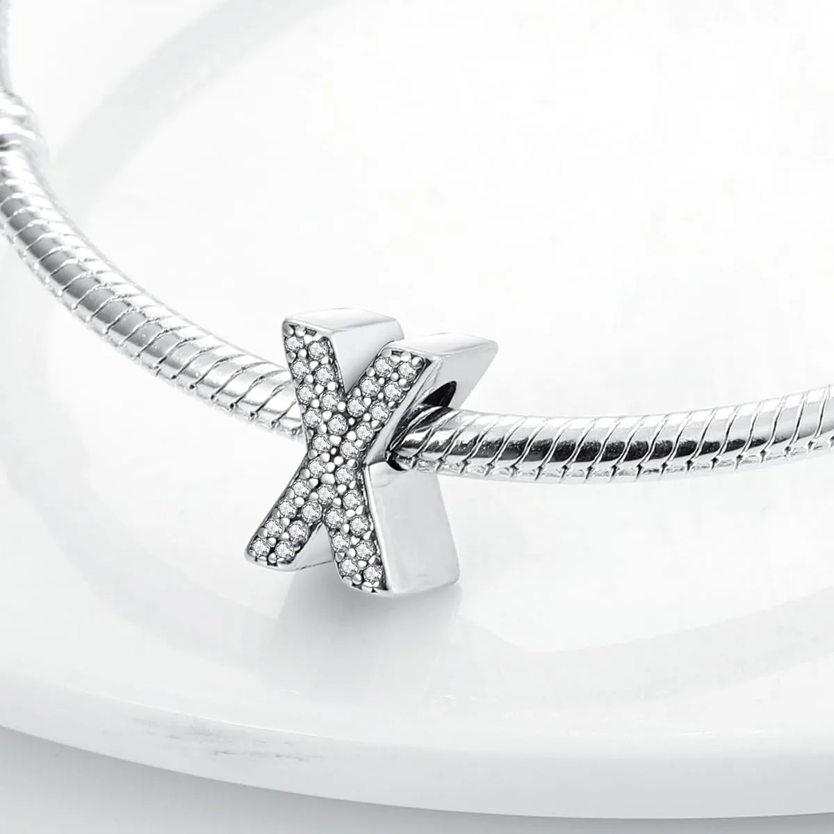 KUNSIR Ciondolo Lettere in Argento Sterling 925 e Cubic Zirconia per Braccialetti e Collane Europei - immagine 2