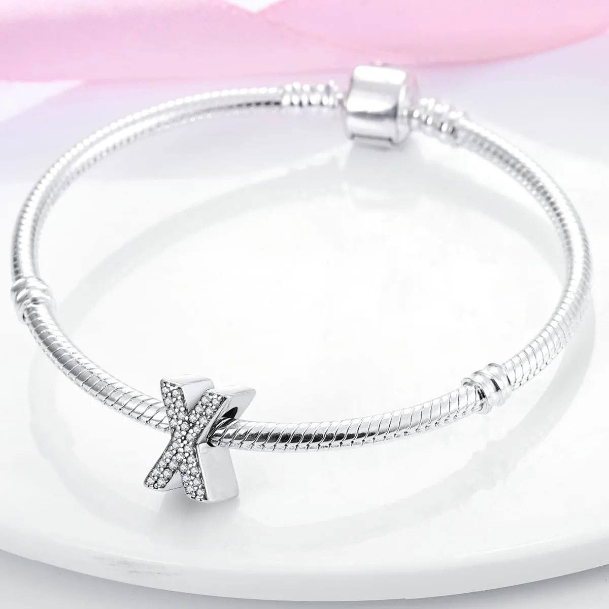 KUNSIR Ciondolo Lettere in Argento Sterling 925 e Cubic Zirconia per Braccialetti e Collane Europei - immagine 3