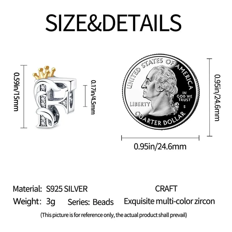 KUNSIR Ciondolo Lettere in Argento Sterling 925 con Cubic Zirconia per Braccialetti e Collane Europei - immagine 4