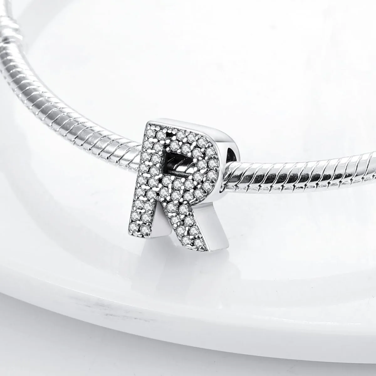 KUNSIR Ciondolo Lettere in Argento Sterling 925 con Cubic Zirconia per Braccialetti e Collane Europei - immagine 2