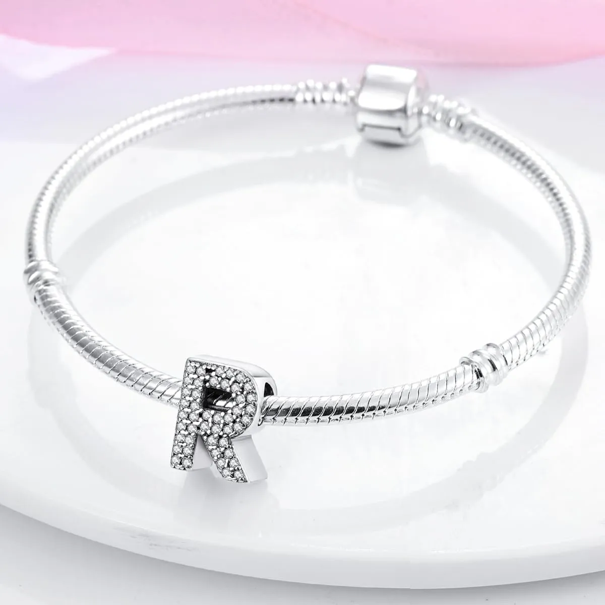 KUNSIR Ciondolo Lettere in Argento Sterling 925 con Cubic Zirconia per Braccialetti e Collane Europei - immagine 3