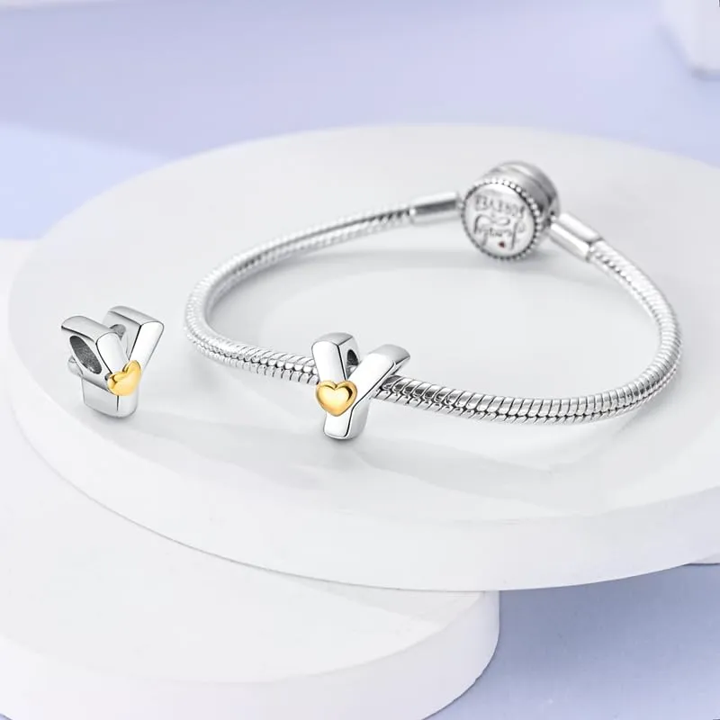 KUNSIR Ciondolo Lettere in Argento Sterling 925 con Cubic Zirconia per Braccialetti e Collane Europei - immagine 3
