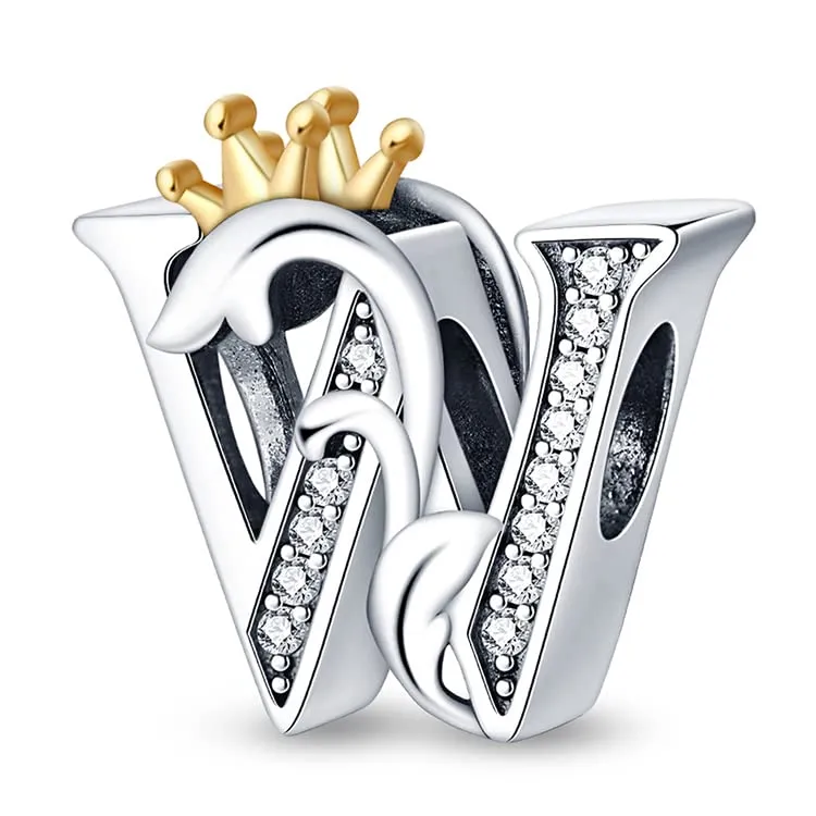 KUNSIR Ciondolo Lettere in Argento Sterling 925 con Cubic Zirconia per Braccialetti e Collane Europei - immagine 1