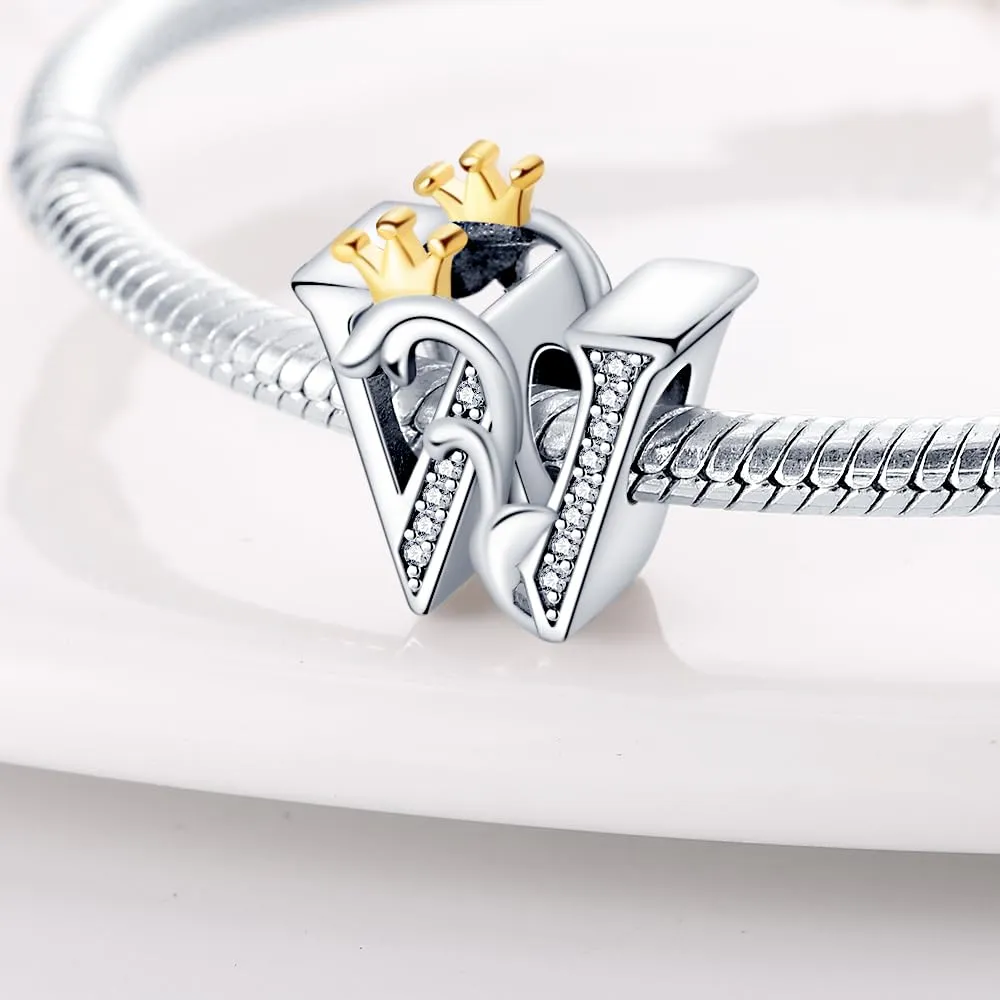 KUNSIR Ciondolo Lettere in Argento Sterling 925 con Cubic Zirconia per Braccialetti e Collane Europei - immagine 2