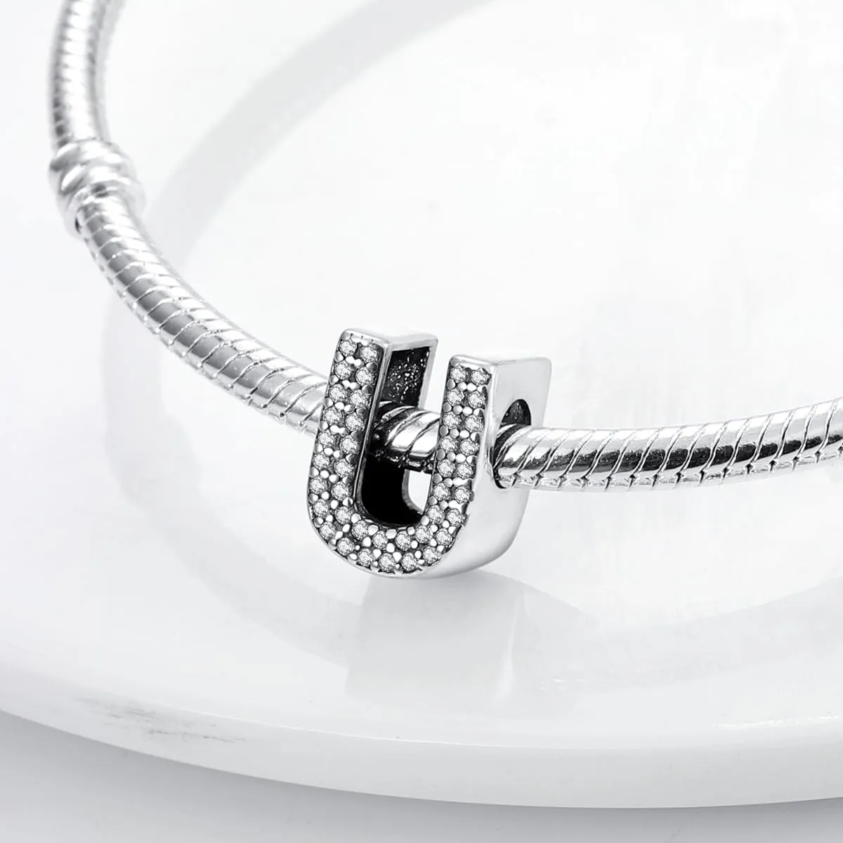 KUNSIR Bead Charm Ciondolo Argento Sterling 925 Lettere con Cubic Zirconia per Braccialetti e Collane Europei - immagine 2