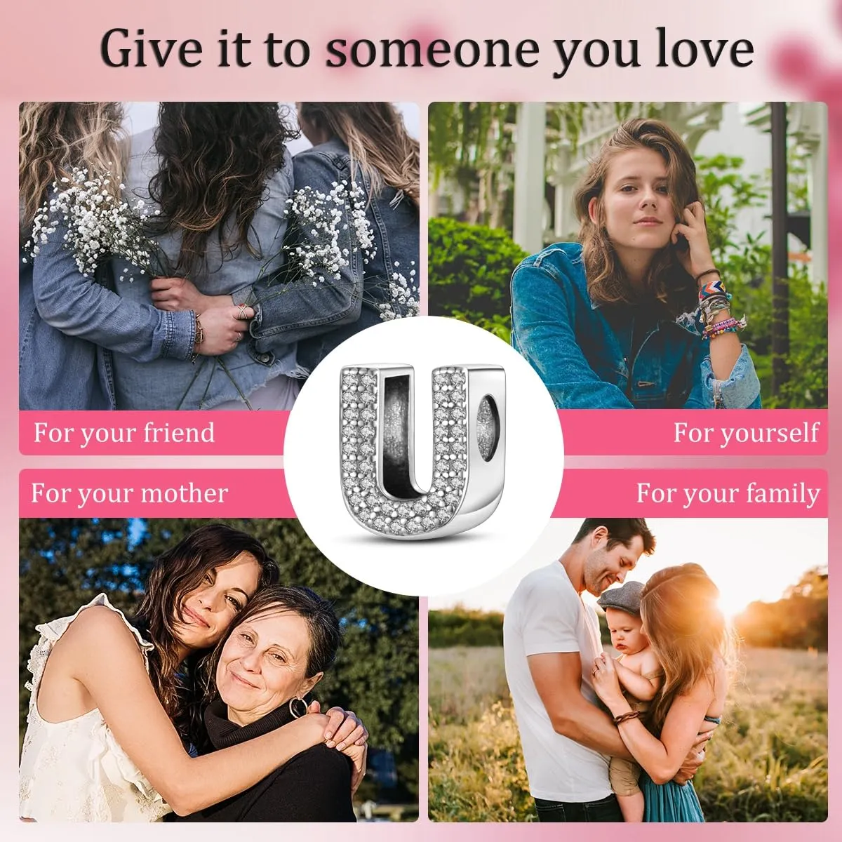 KUNSIR Bead Charm Ciondolo Argento Sterling 925 Lettere con Cubic Zirconia per Braccialetti e Collane Europei - immagine 7