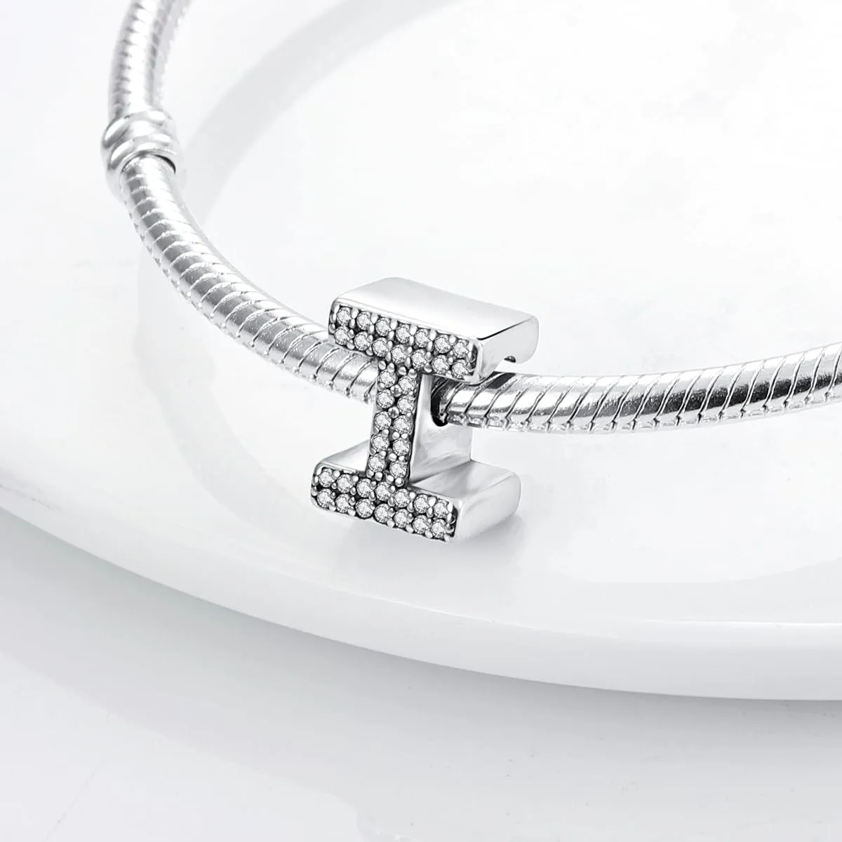 KUNSIR Ciondolo Lettere in Argento Sterling 925 con Cubic Zirconia per Braccialetti e Collane Europei - immagine 2