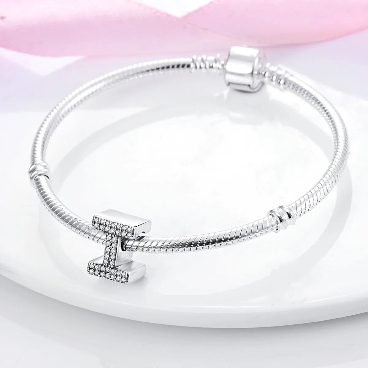 KUNSIR Ciondolo Lettere in Argento Sterling 925 con Cubic Zirconia per Braccialetti e Collane Europei - immagine 3