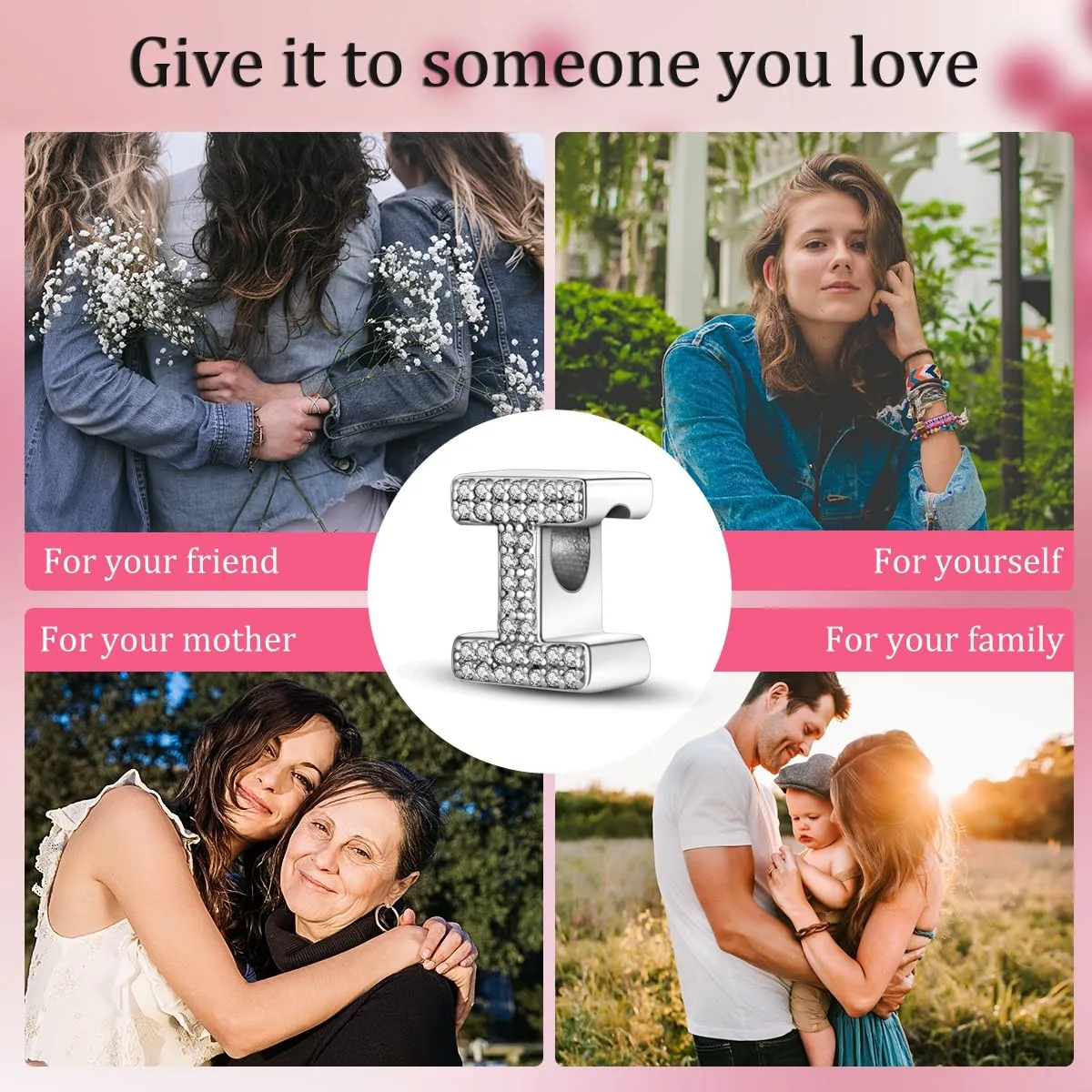 KUNSIR Ciondolo Lettere in Argento Sterling 925 con Cubic Zirconia per Braccialetti e Collane Europei - immagine 7