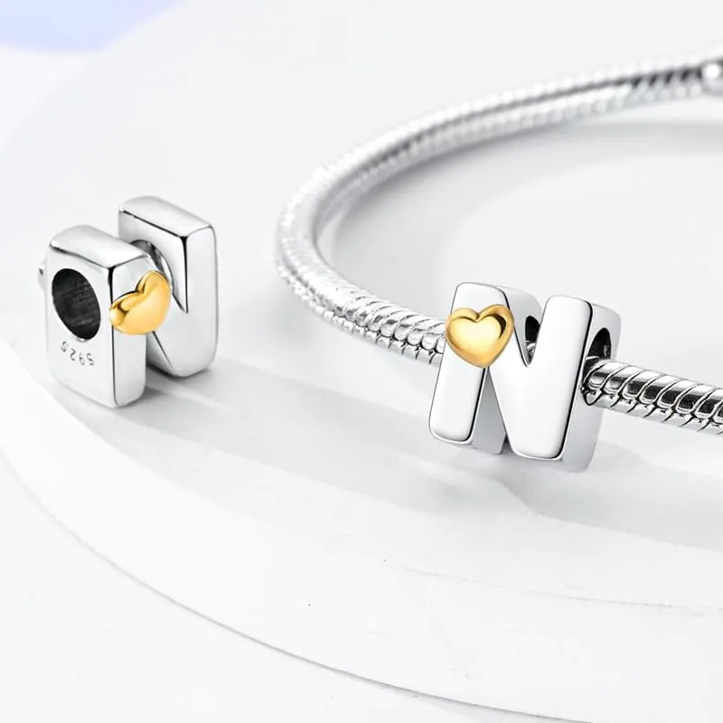KUNSIR Ciondolo Lettere in Argento Sterling 925 e Cubic Zirconia, Compatibile con Braccialetti e Collane Europei - immagine 2