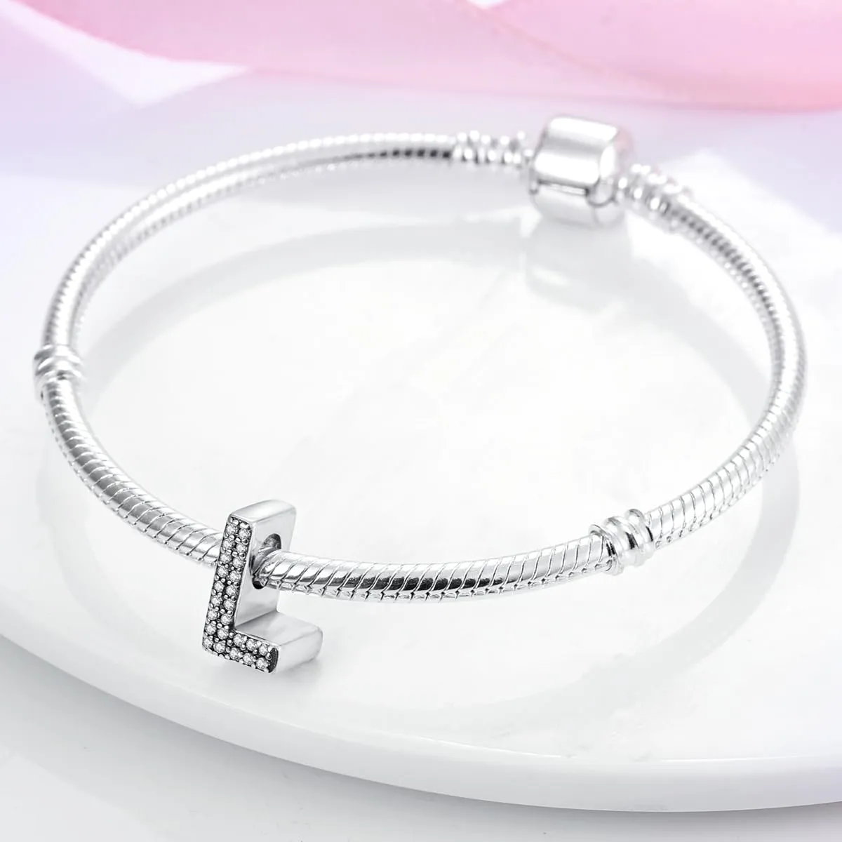 KUNSIR Ciondolo Lettere in Argento Sterling 925 e Cubic Zirconia, Compatibile con Braccialetti e Collane Europei - immagine 3
