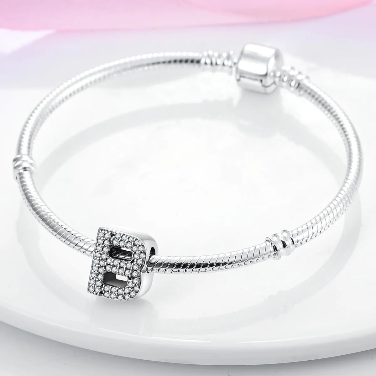 KUNSIR Ciondolo Lettere in Argento Sterling 925 con Cubic Zirconia per Braccialetti e Collane Europei - immagine 3