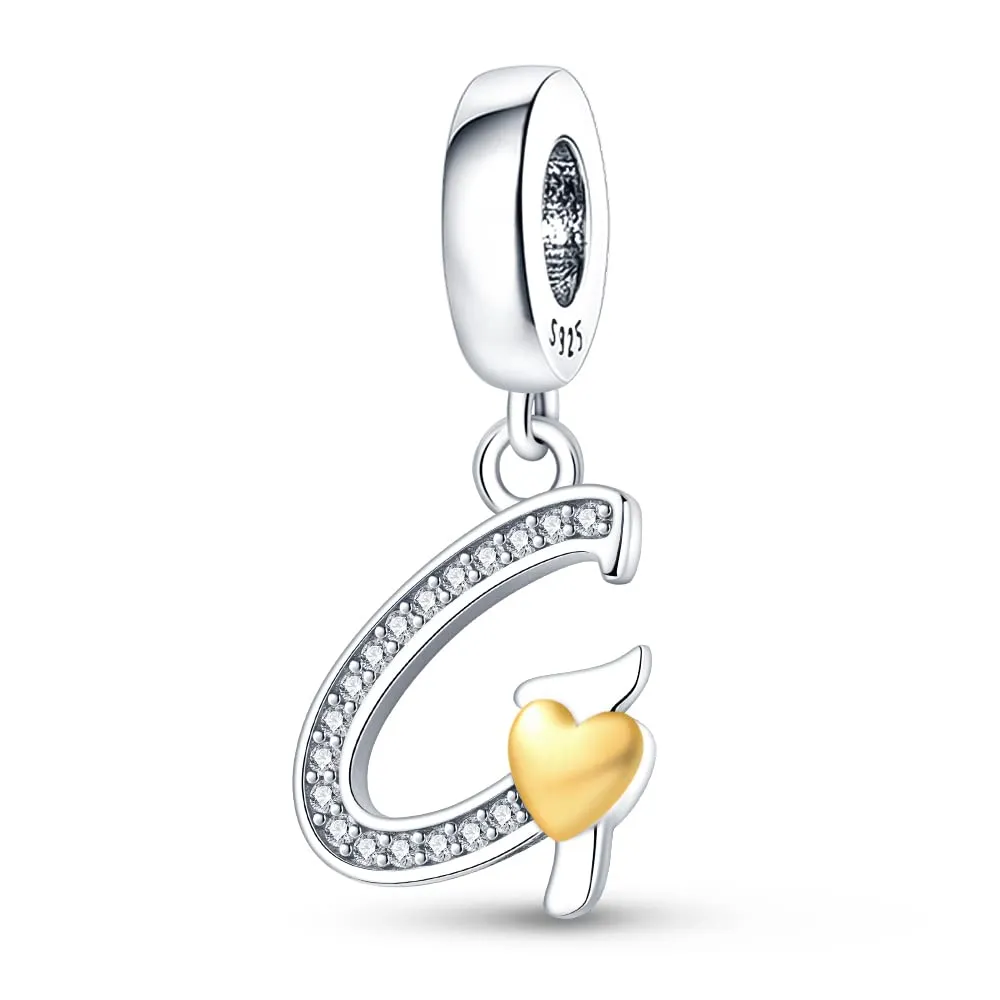 KUNSIR Ciondolo Lettere in Argento Sterling 925 con Cubic Zirconia, Compatibile con Braccialetti e Collane Europei - immagine 1