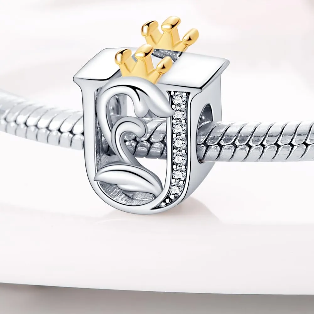 KUNSIR Bead Charm Ciondolo Argento Sterling 925 Lettere con Cubic Zirconia per Braccialetti e Collane Europei - immagine 2