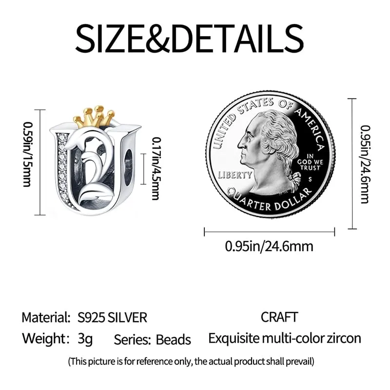 KUNSIR Bead Charm Ciondolo Argento Sterling 925 Lettere con Cubic Zirconia per Braccialetti e Collane Europei - immagine 4
