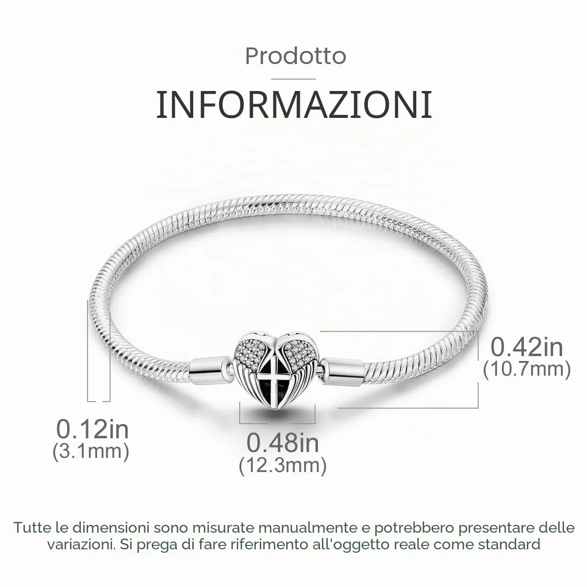 LNQOBU Bracciale in Argento Sterling Snake con Chiusura a Cuore Compatibile con Pandora e Charms Europei da Donna, 19 cm - immagine 5