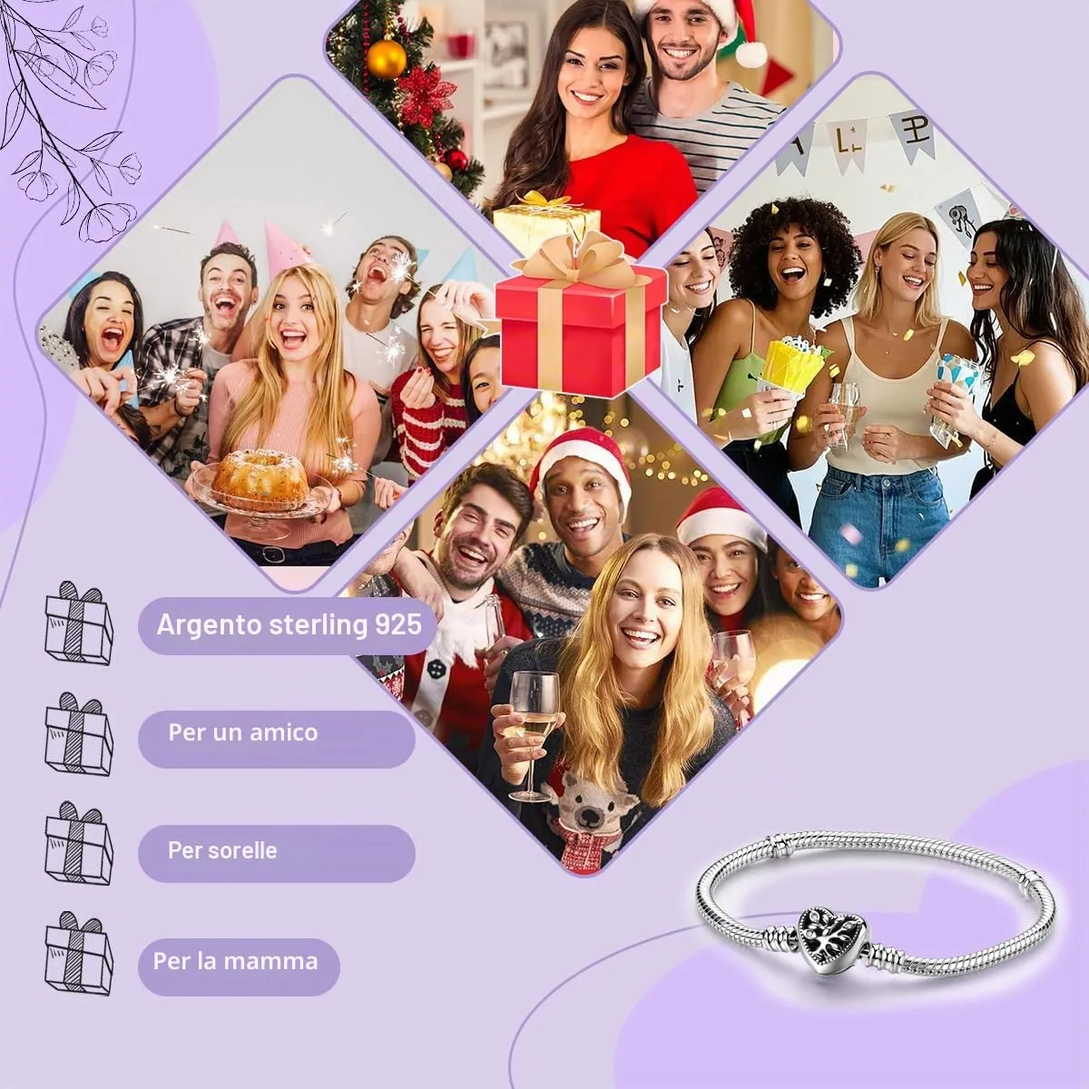 LNQOBU Bracciale in Argento Sterling Maglia Snake con Chiusura a Cuore Compatibile con Pandora e Charms Europei da Donna, 20 cm - immagine 6