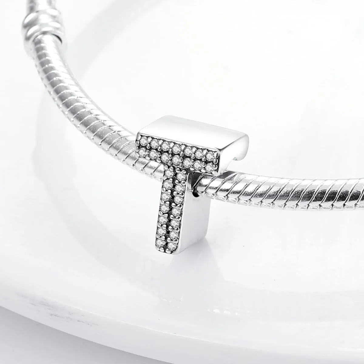 KUNSIR Ciondolo Lettere in Argento Sterling 925 con Cubic Zirconia, Compatibile con Braccialetti e Collane Europei - immagine 2