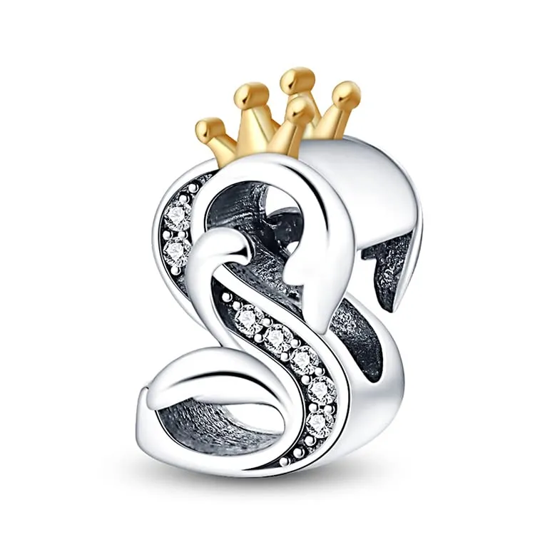 KUNSIR Ciondolo Lettere in Argento Sterling 925 con Cubic Zirconia per Braccialetti e Collane Europei - immagine 1