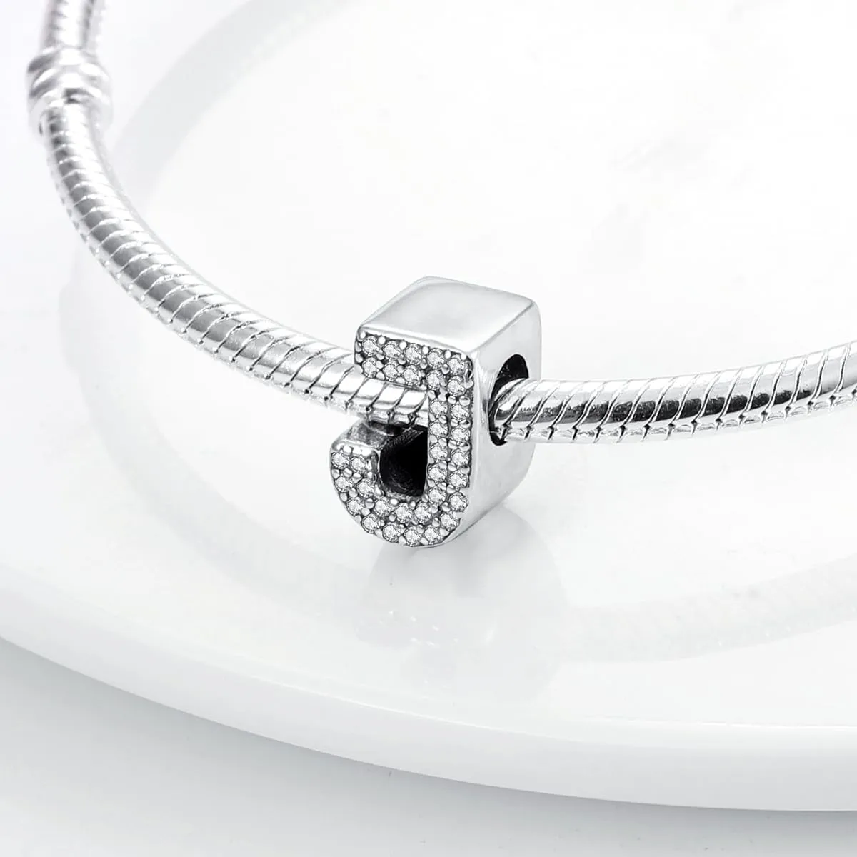 KUNSIR Bead Charm Lettere in Argento Sterling 925 con Cubic Zirconia per Braccialetti e Collane Europee - immagine 2