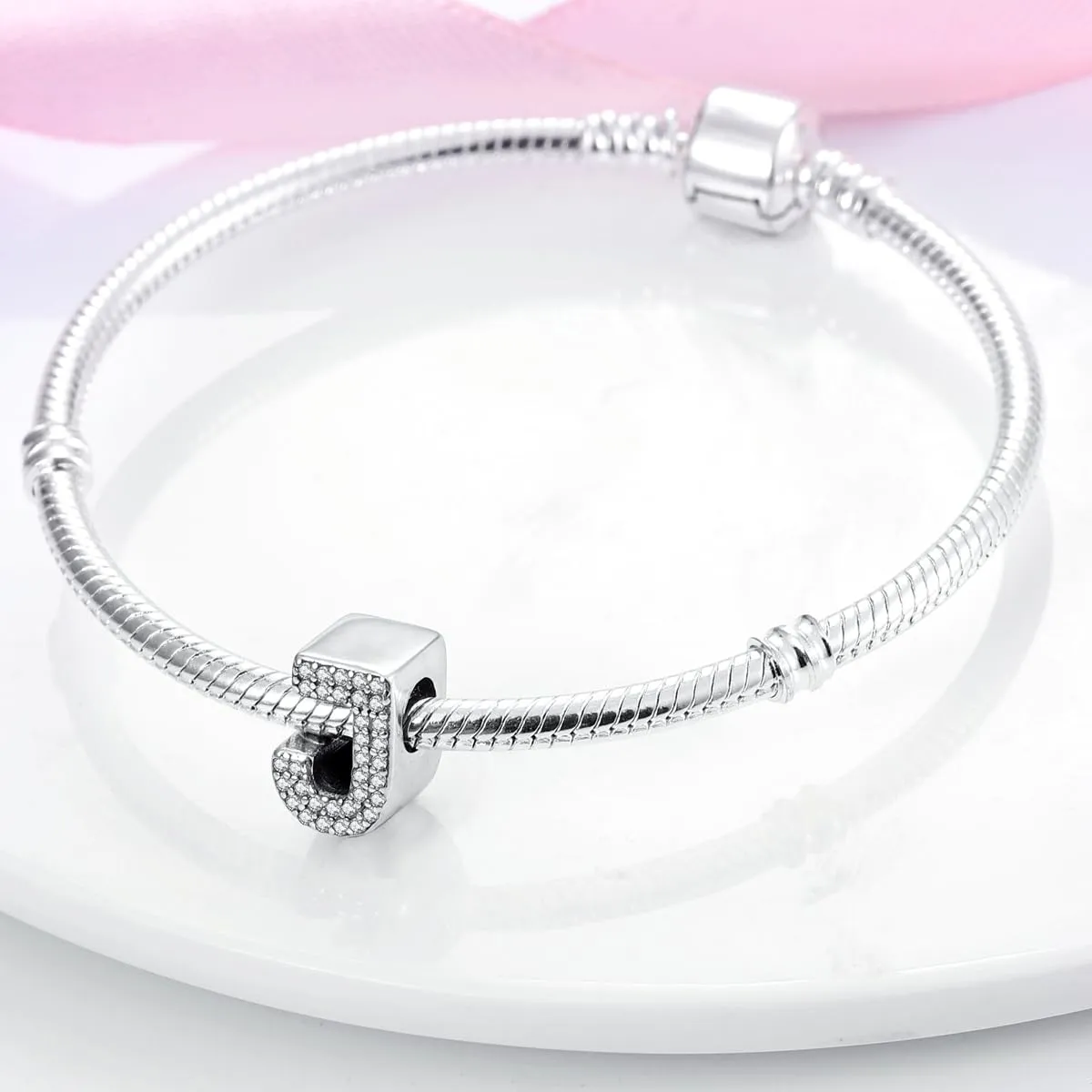 KUNSIR Bead Charm Lettere in Argento Sterling 925 con Cubic Zirconia per Braccialetti e Collane Europee - immagine 3