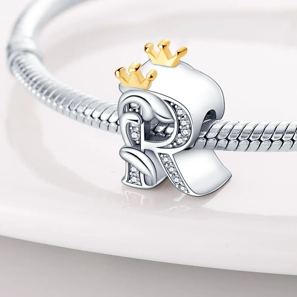 KUNSIR Ciondolo Lettere in Argento Sterling 925 con Cubic Zirconia per Braccialetti e Collane Europei - immagine 2