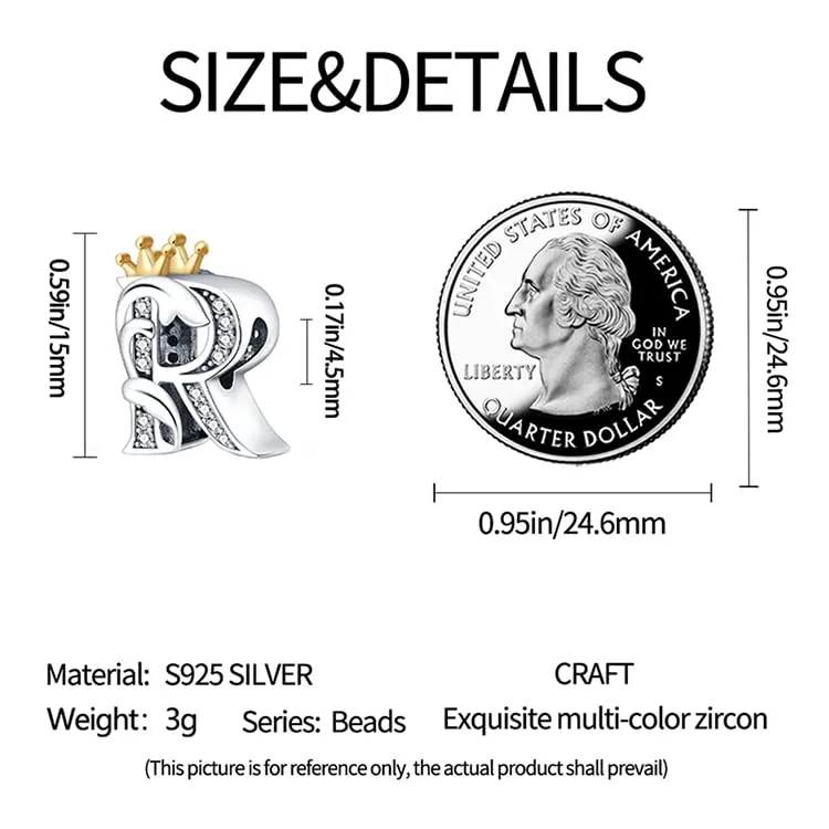 KUNSIR Ciondolo Lettere in Argento Sterling 925 con Cubic Zirconia per Braccialetti e Collane Europei - immagine 4